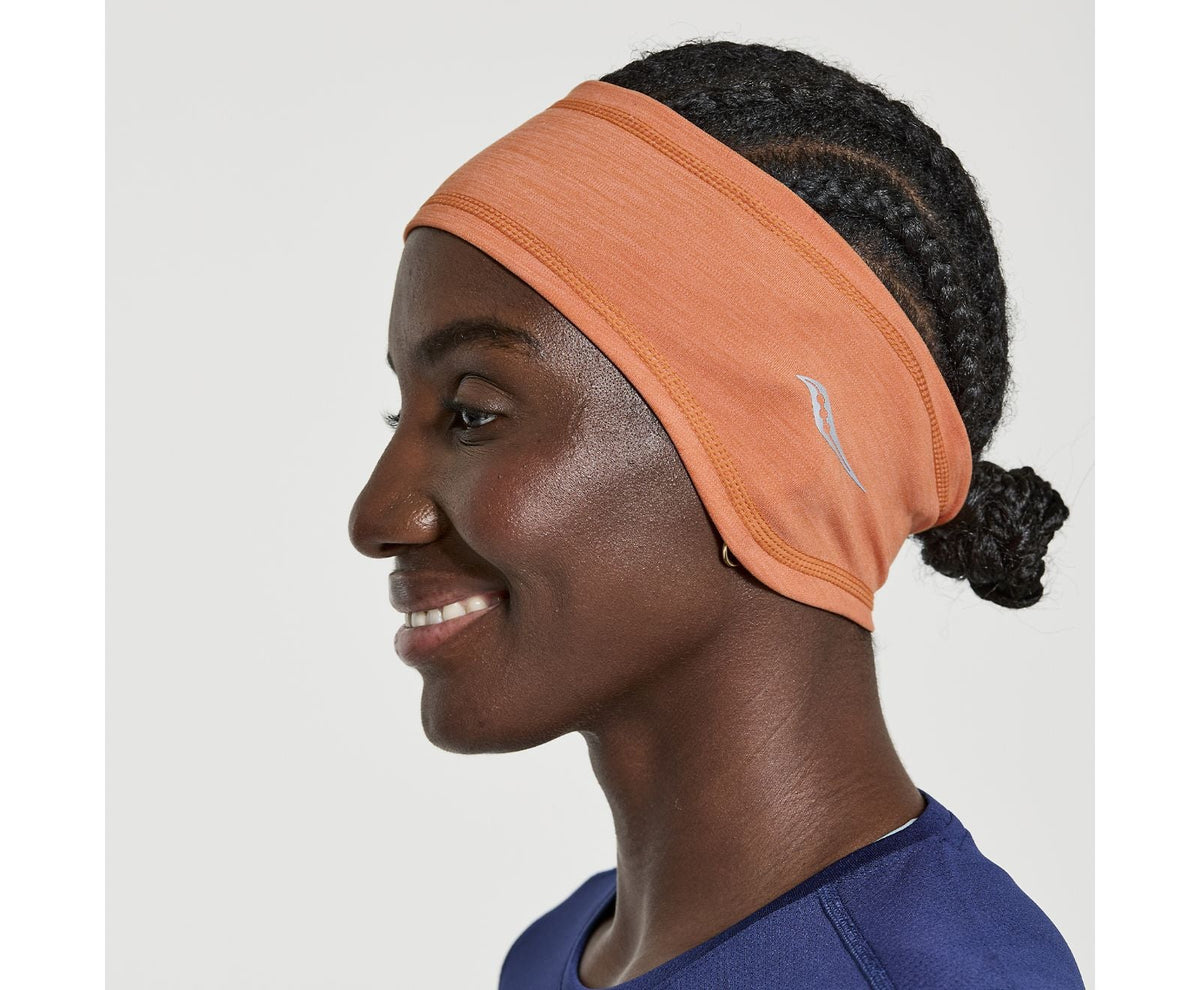 Unisex Saucony Solstice Headband. Ember Heather. Front view.