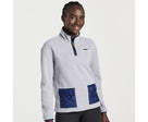 Women's Saucony Rested Sherpa 1/4 Zip. Light Grey Heather. Front view.
