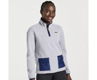 Women's Saucony Rested Sherpa 1/4 Zip. Light Grey Heather. Front view.