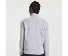 Women's Saucony Rested Sherpa 1/4 Zip. Light Grey Heather. Rear view.