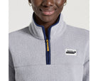 Women's Saucony Rested Sherpa 1/4 Zip. Light Grey Heather. Front view.