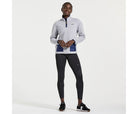 Women's Saucony Rested Sherpa 1/4 Zip. Light Grey Heather. Front view.