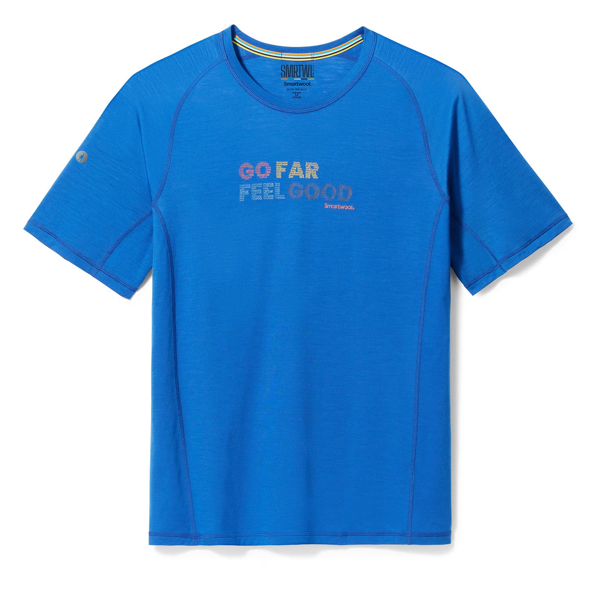 Smartwool Active Short Sleeve | Blue | Graphic Font | Go far feel good | Front View