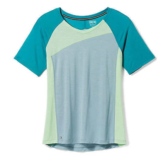 Smartwool Ultralite Short Sleeve | Multi Color | Blue, Green, and Grey | Front View