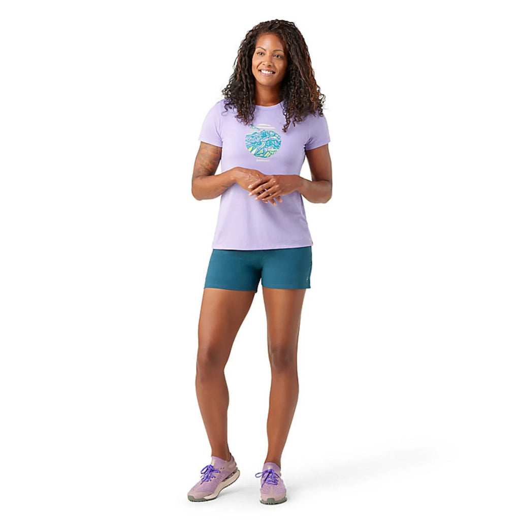 Smartwool Short Sleeve Shirt| Womens | Pink Graphic| Mountain | Front/Lateral View