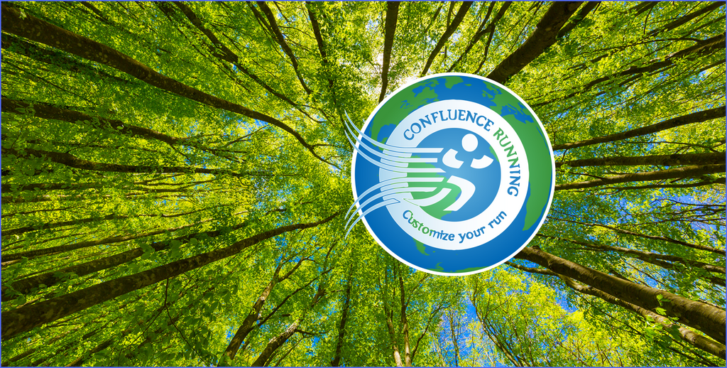 Confluence Running sustainability logo and trees