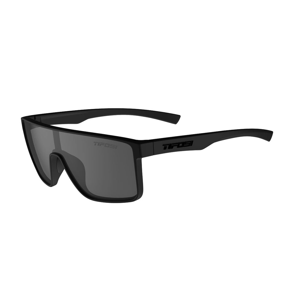 Tifosi Sanctum Sunglasses. Black frames. Black lenses. Lateral view.