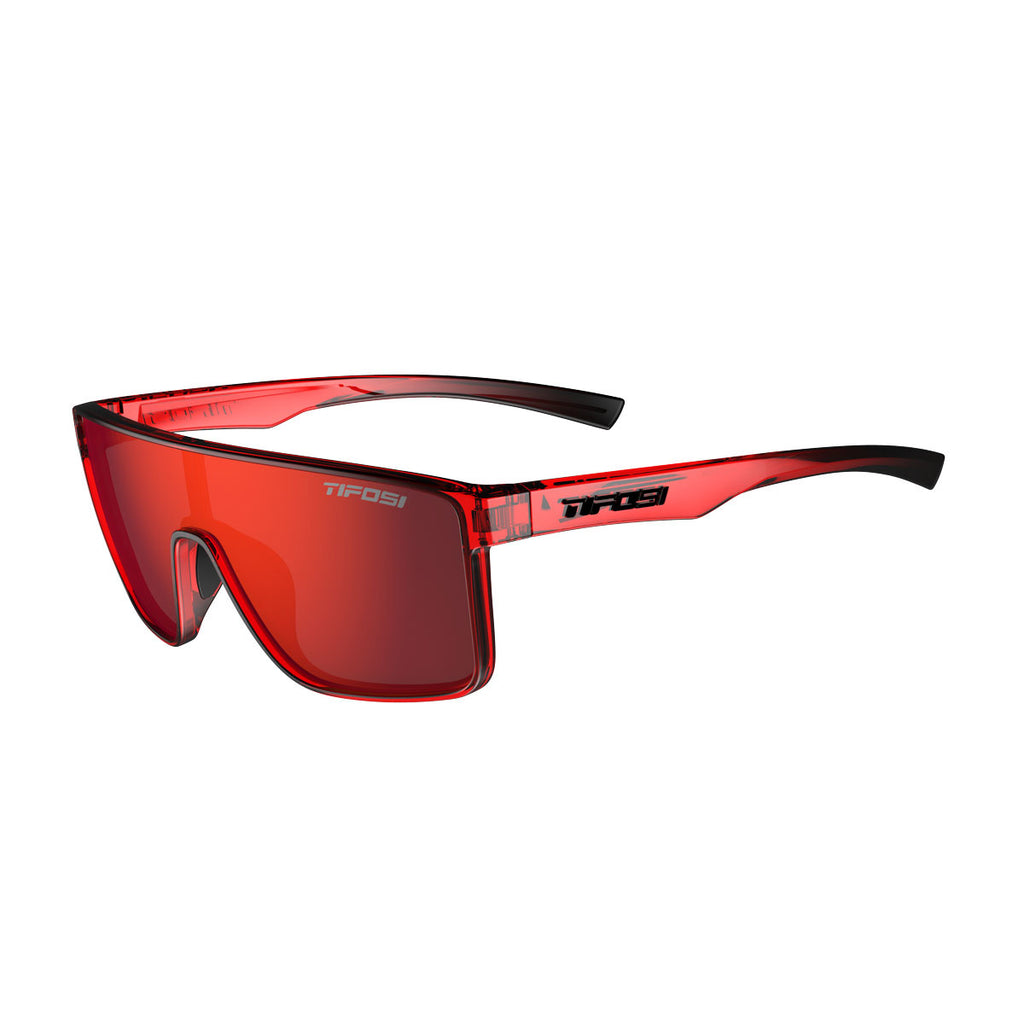 Tifosi Sanctum Sunglasses. Red frames. Red lenses. Lateral view.