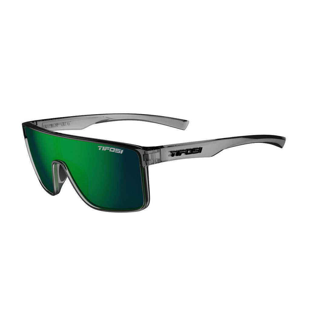 Tifosi Sanctum Sunglasses. Grey frames. Green lenses. Lateral view.