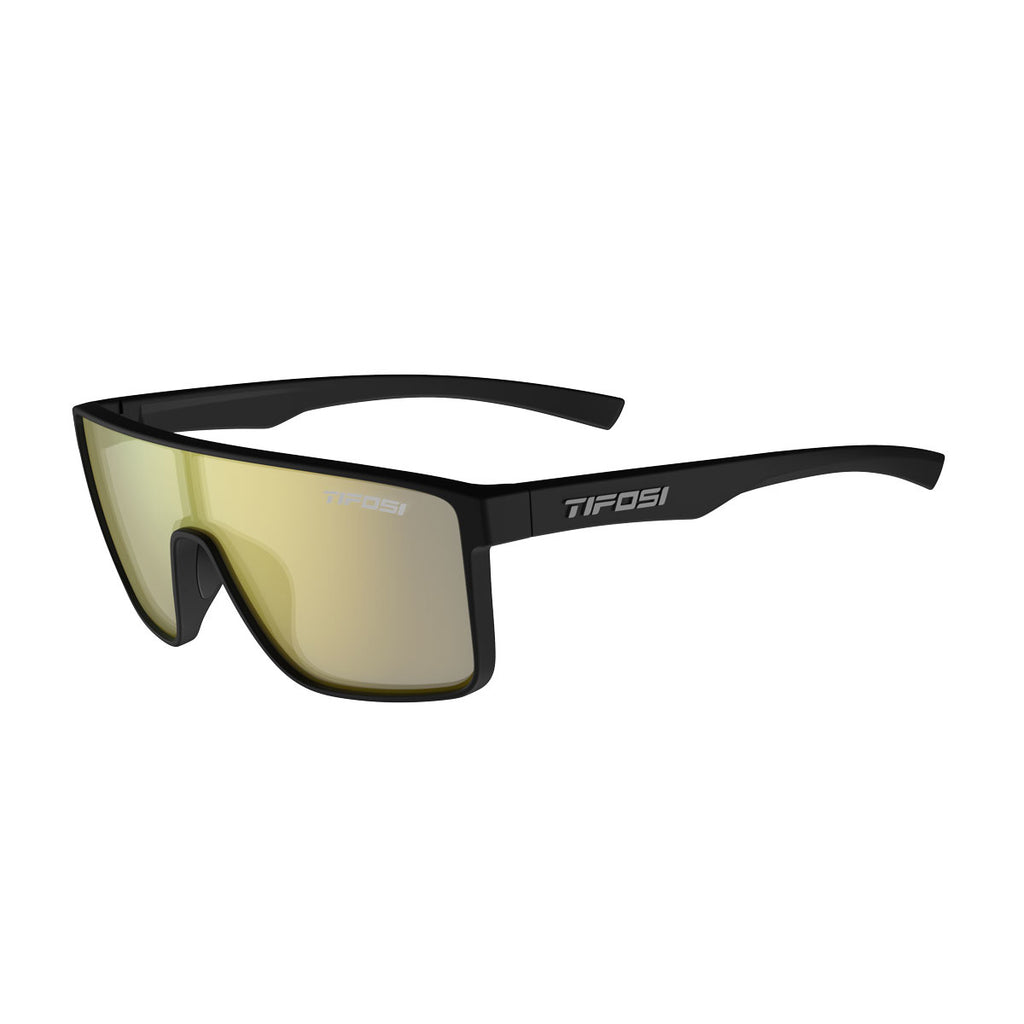 Tifosi Sanctum Sunglasses. Black frames. Yellow lenses. Lateral view.
