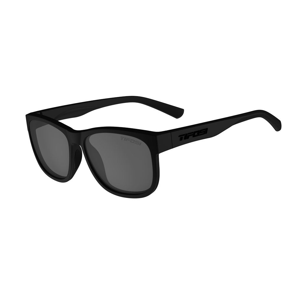 Tifosi Swank XL Sunglasses. Black Frames. Black Lenses. Lateral view.