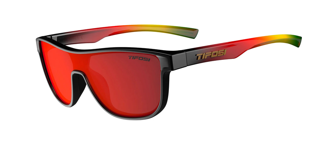 Tifosi Sizzle Sunglasses. Red Frames. Red Lenses. Lateral view.