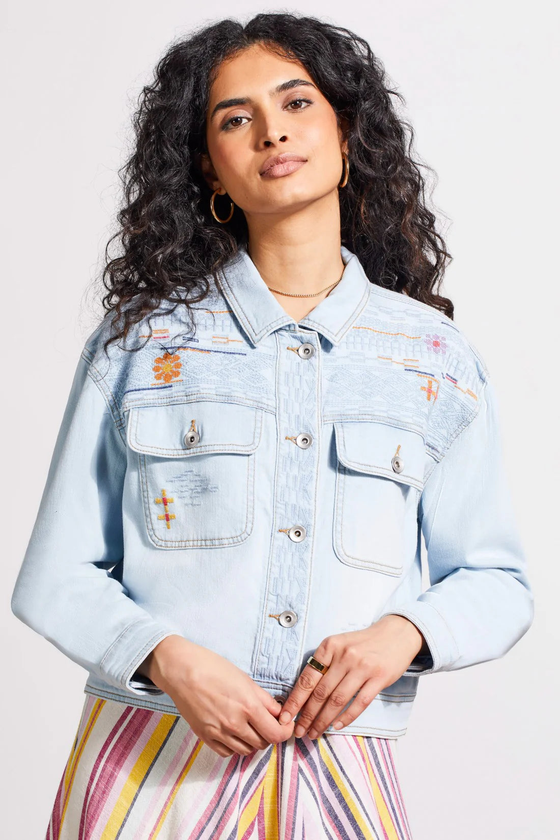 Tribal Embroidered Classic Lightweight Novelty Denim Jacket Women's
