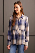 Tribal Plaid Peplum Button Up Women's