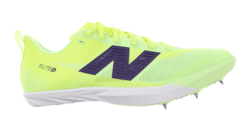 Unisex New Balance FuelCell Flite S. Neon Yellow upper. White midsole. Lateral view.