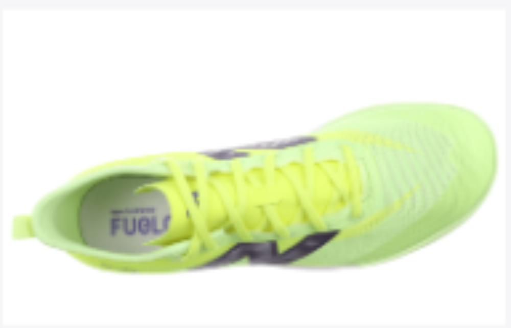 Unisex New Balance FuelCell Flite S. Neon Yellow upper. White midsole. Top view.