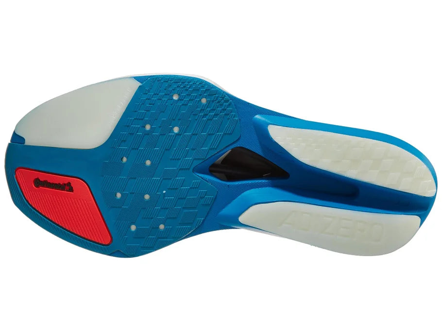 Unisex Adidas Adizero Prime X3 Strung. Blue upper. Blue midsole. Bottom view.