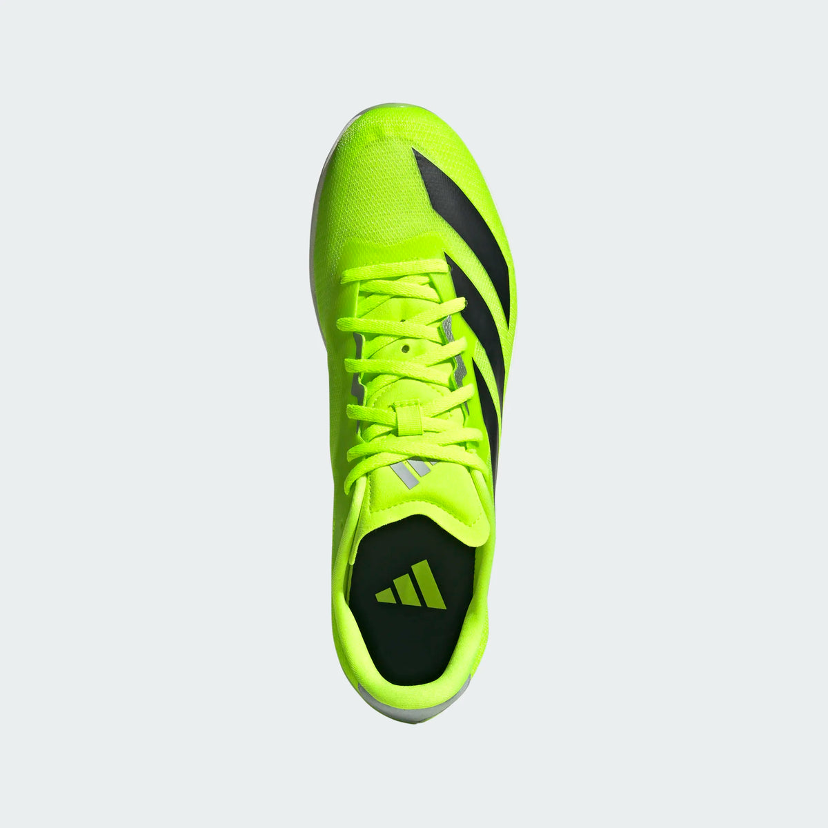 Unisex Adidas DistanceStar. Neon yellow upper. White midsole. Top view.
