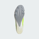 Unisex Adidas DistanceStar. Neon yellow upper. White midsole. Bottom view.