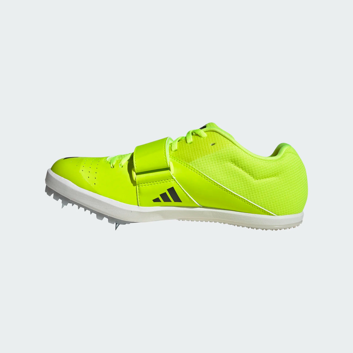 Unisex Adidas Jumpstar. Neon yellow upper. White midsole. Medial view.
