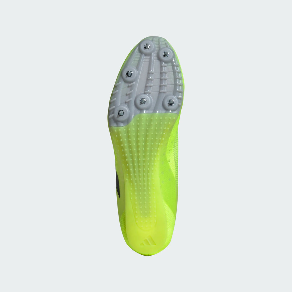 Unisex Adidas Sprintstar. Neon yellow upper. Neon yellow midsole. Bottom view.