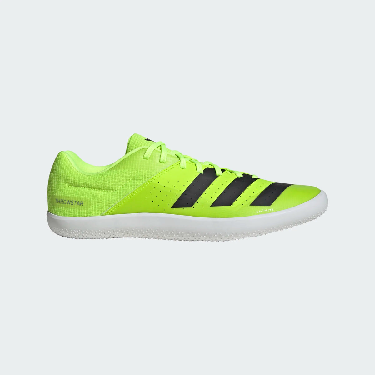 Unisex Adidas ThrowStar in Lucid Lemon/Core Black/Halo Silver, lateral product view.