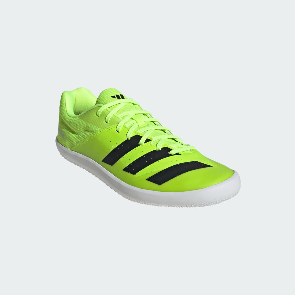 Unisex Adidas Throwstar. Yellow upper. White midsole. Lateral view.