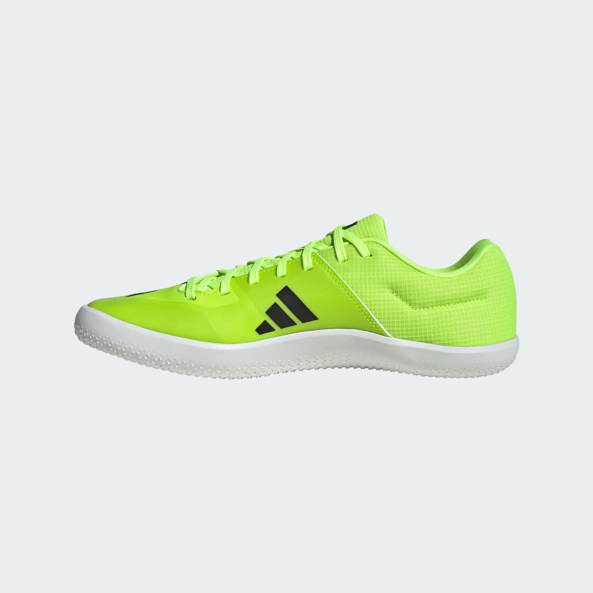 Unisex Adidas ThrowStar in Lucid Lemon/Core Black/Halo Silver, medial view.