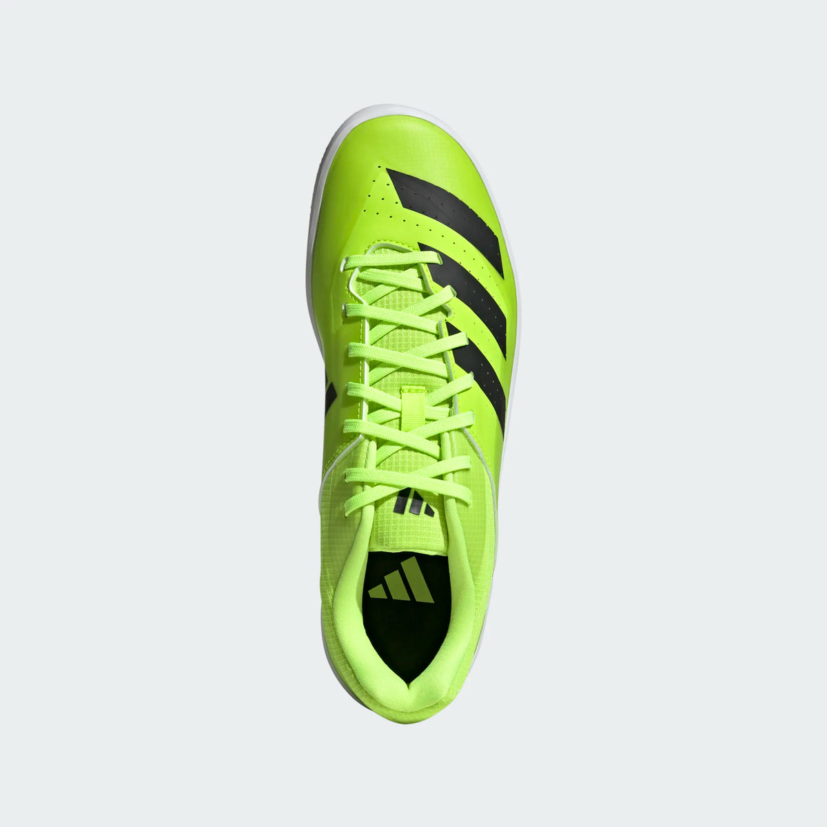 Unisex Adidas ThrowStar in Lucid Lemon/Core Black/Halo Silver, top view.