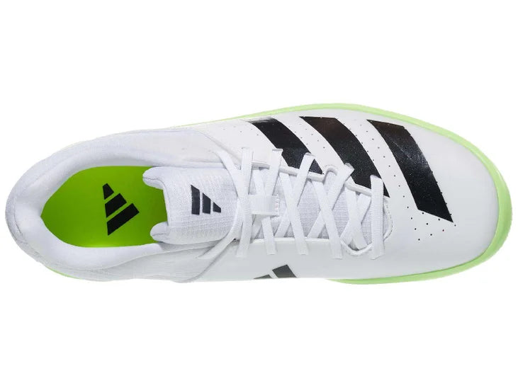 white sneaker with black stripes. top view.