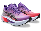 Unisex Asics Megablast. Purple upper. White midsole. Lateral view.