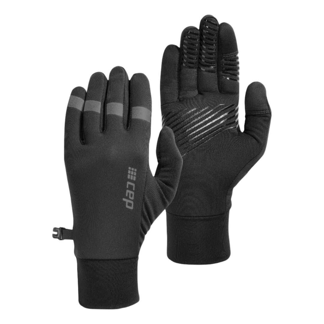 Unisex CEP cold weather gloves. Black. Front and back view. 