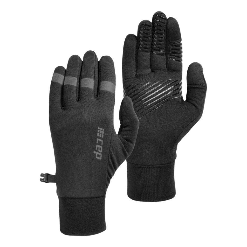 Unisex CEP cold weather gloves. Black. Front and back view. 