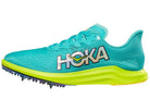 Hoka Cielo X 2 LD Spikes. Green upper. Yellow midsole. Lateral view.