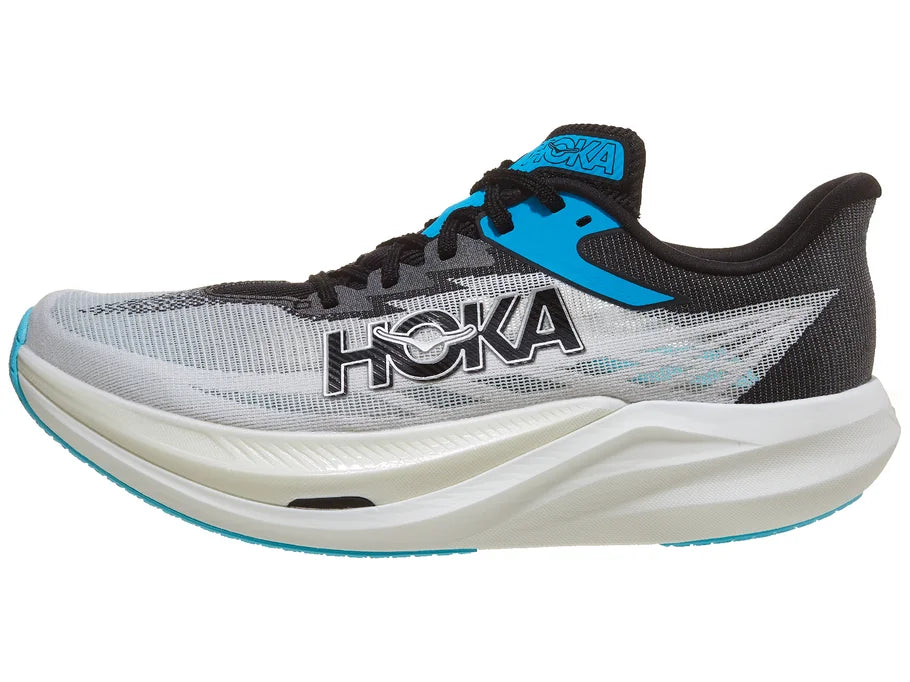 Unisex Hoka Rocket X3. White upper. White midsole. Lateral view.
