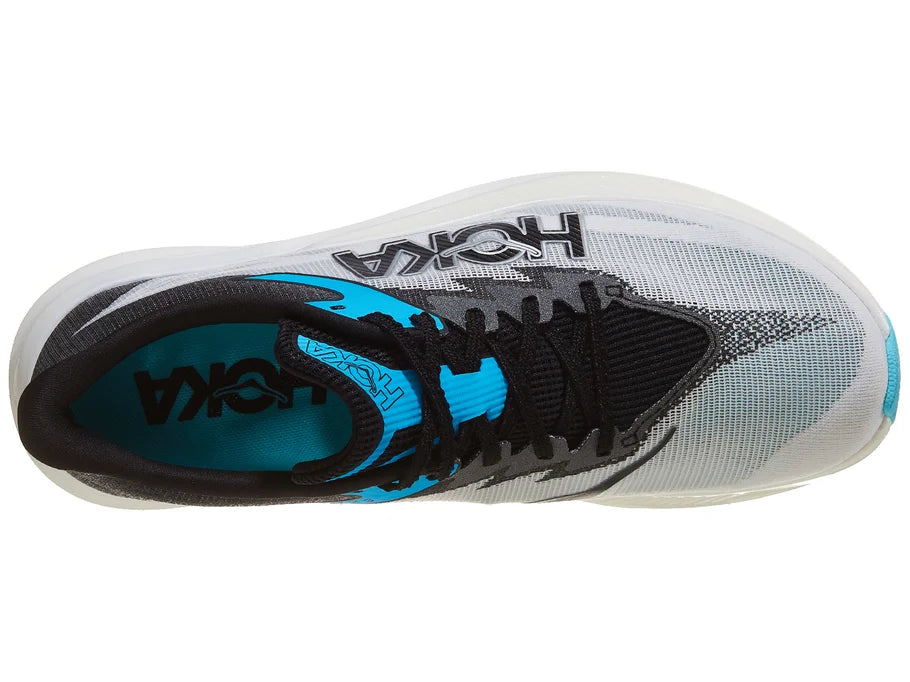 Unisex Hoka Rocket X3. White upper. White midsole. Top view.