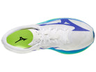 Mizuno Hyperwarp Elite. White upper. White/Yellow/Blue midsole. Top view.