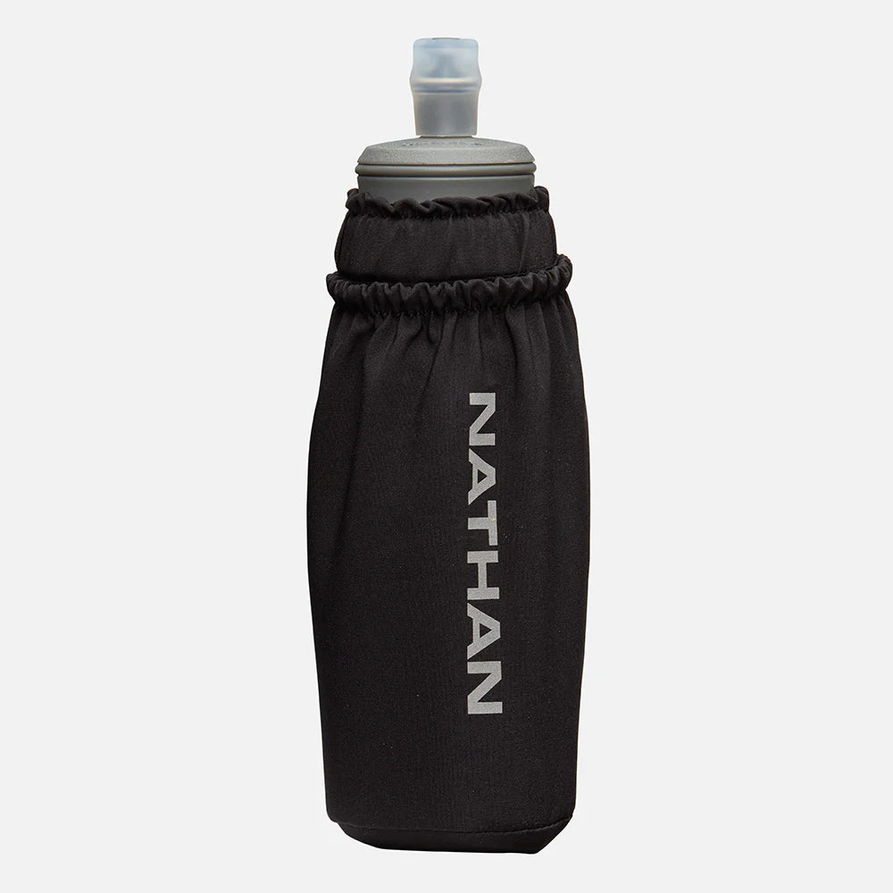 Unisex Nathan Pinnacle Soft Flask Handheld 14oz. Black. Front view.