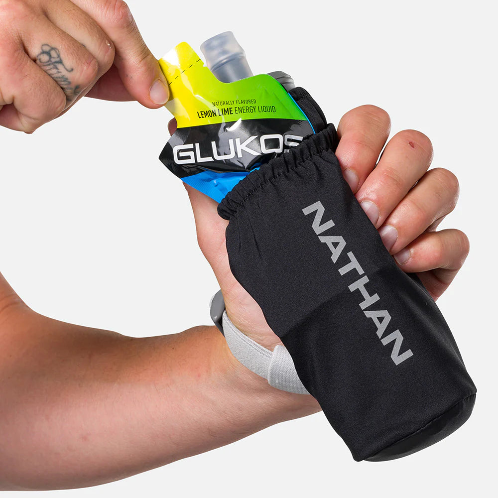 Unisex Nathan Pinnacle Soft Flask Handheld 14oz. Black. Front view.