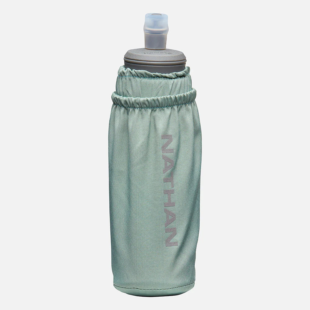 Unisex Nathan Pinnacle Soft Flask Handheld 14oz. Green. Front view.