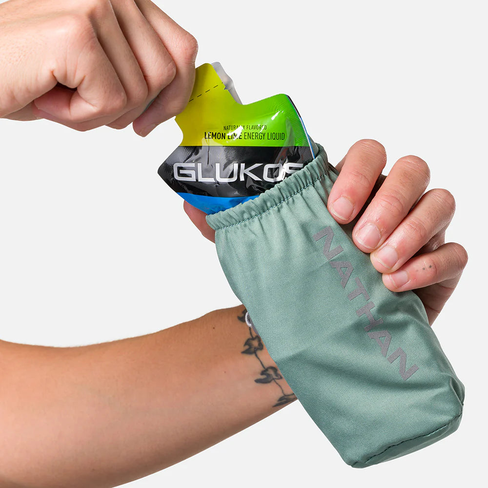 Unisex Nathan Pinnacle Soft Flask Handheld 14oz. Green. Front view.