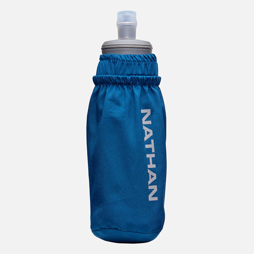 Unisex Nathan Pinnacle Soft Flask Handheld 14oz. Blue. Front view.