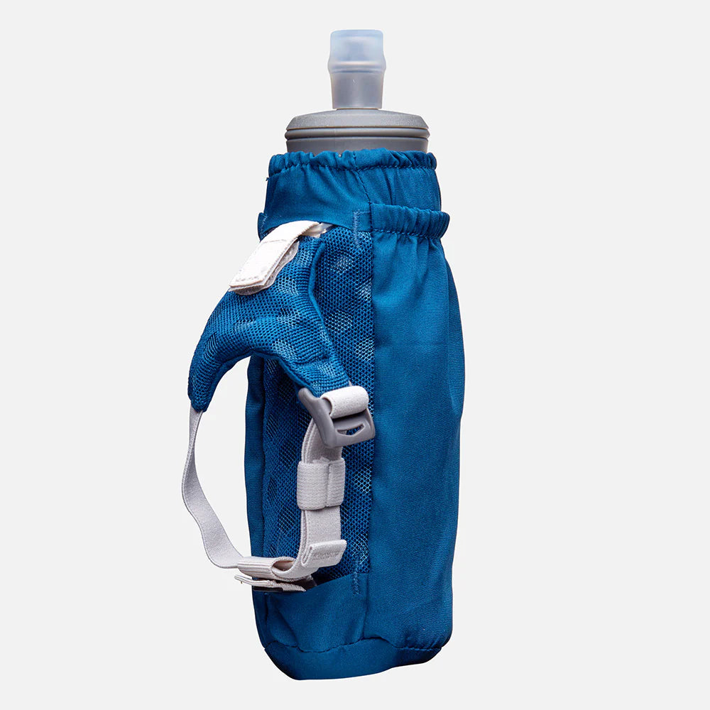Unisex Nathan Pinnacle Soft Flask Handheld 14oz. Blue. Back view.