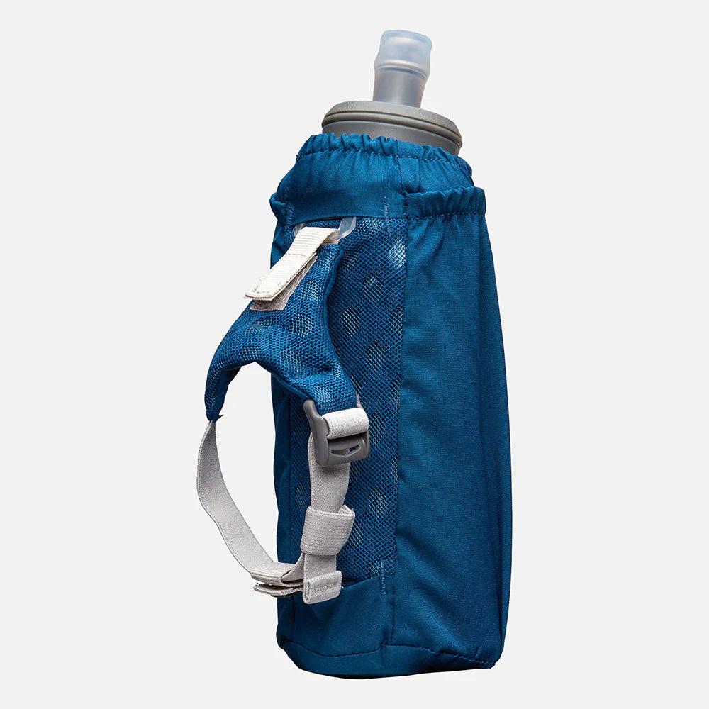 Unisex Nathan Pinnacle Soft Flask Insulated Handheld 18oz. Blue. Back view.