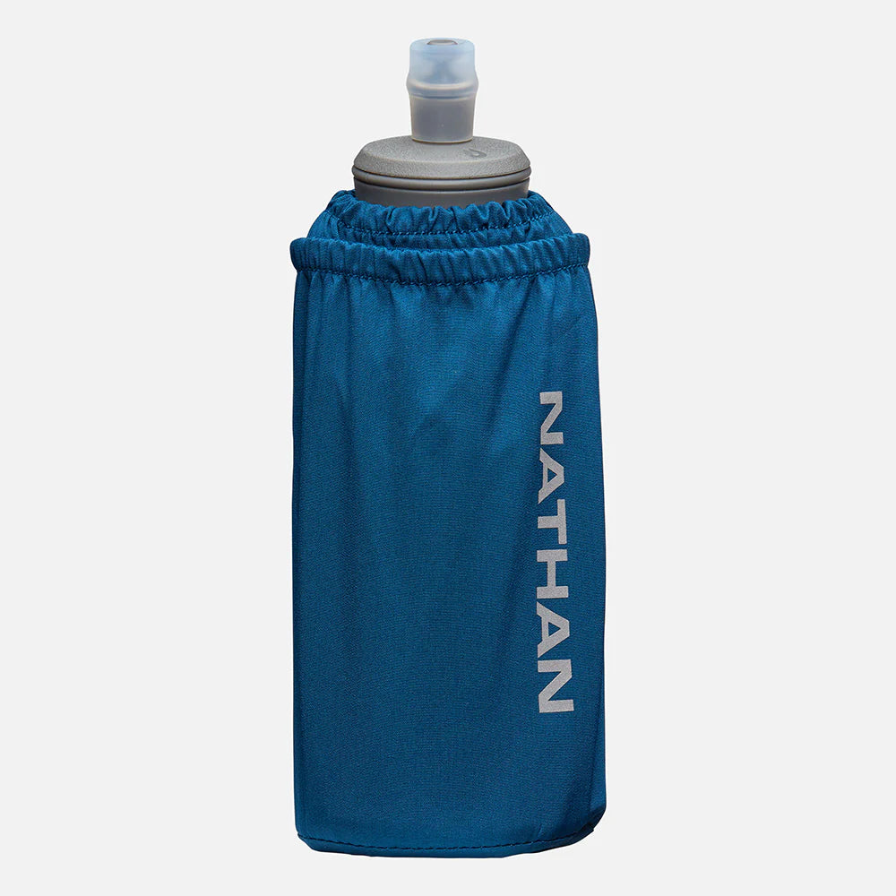 Unisex Nathan Pinnacle Soft Flask Insulated Handheld 18oz. Blue. Front view.