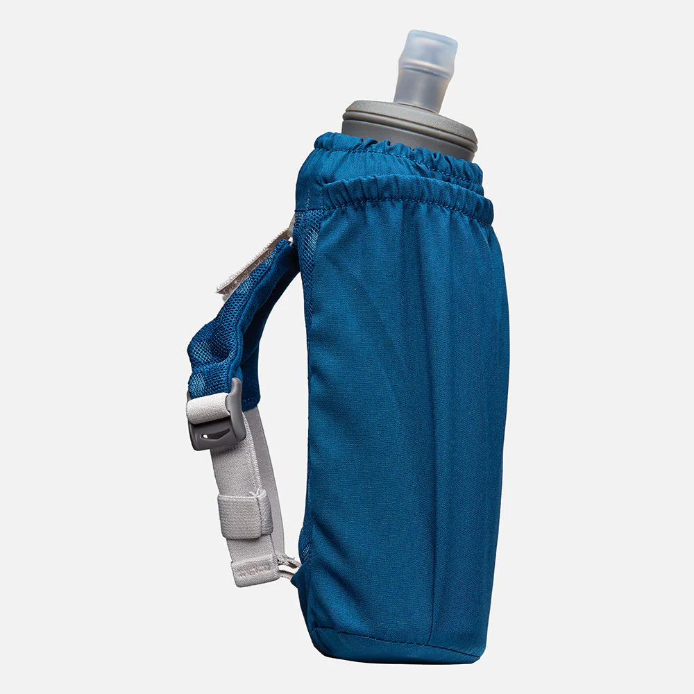 Unisex Nathan Pinnacle Soft Flask Insulated Handheld 18oz. Blue. Side view.