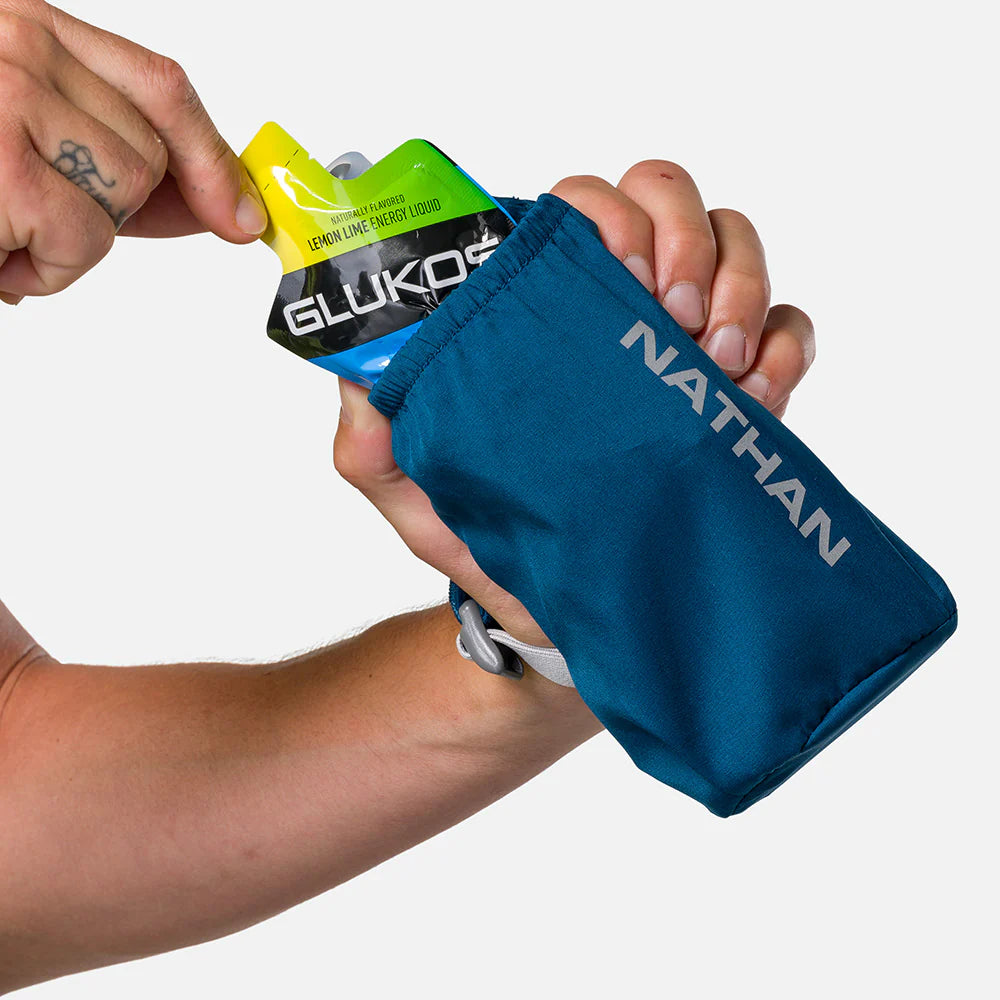 Unisex Nathan Pinnacle Soft Flask Insulated Handheld 18oz. Blue. Front view.