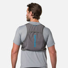 Unisex Nathan Breeze 4 Liter Hydration Vest. Grey with blue logo. Back view.