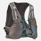 Unisex Nathan Breeze 4 Liter Hydration Vest. Grey with blue logo. Front view.