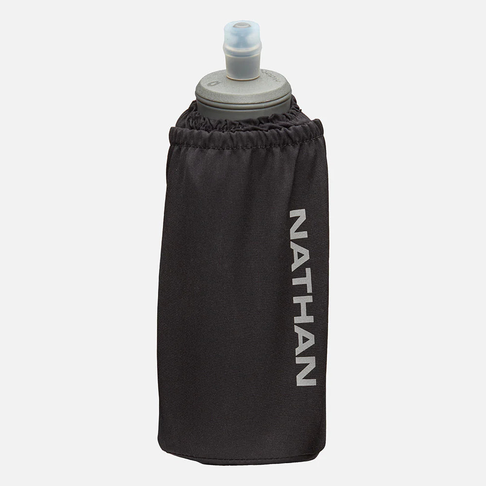 Unisex Nathan Pinnacle Soft Flask Insulated Handheld 18oz. Black. Front view.